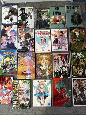 Huge Manga Books Lot of 20 Naruto Dragon Maid Attack on Titan Anime